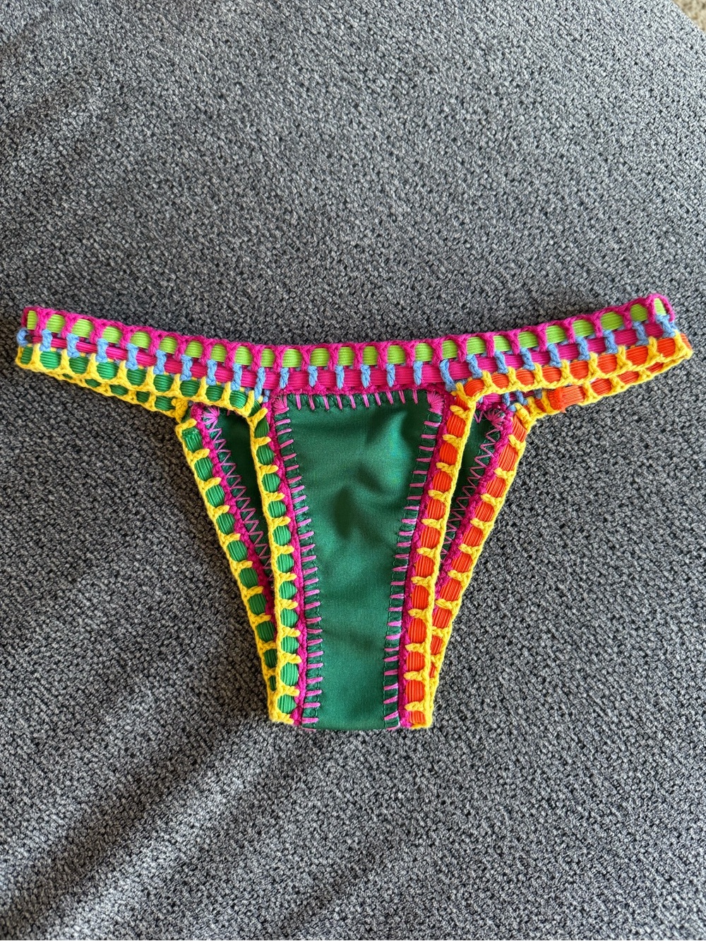 Green Crochet-Trim Bikini Bottom - Bright Multicolor Accent